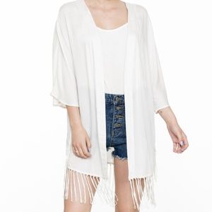 LONG SLEEVE KIMONO WITH FLOWER EMBROIDER ON BACK